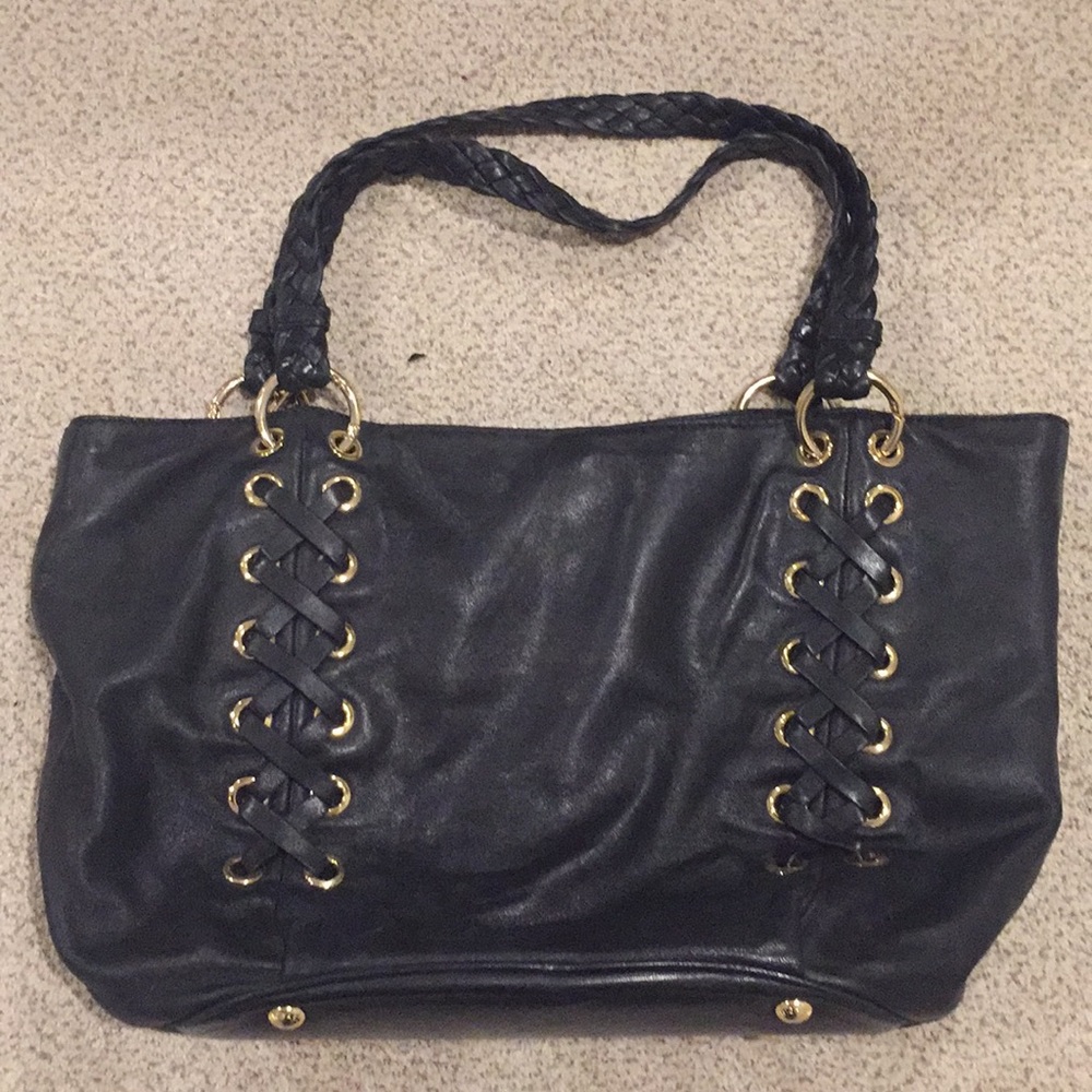 Micheal Kors all black leather bag